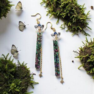 Colorful Resin Bar Drop Earrings with Butterfly Charm Long Statement Earrings